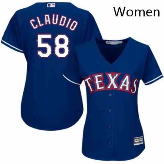 Womens Majestic Texas Rangers 58 Alex Claudio Authentic Royal Blue Alternate 2 Cool Base MLB Jersey